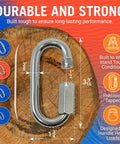316 Stainless Steel Locking D Shape Chain Link Clips Four Pack Heavy Duty Quick Links Threaded Connectors close-up with measurements