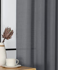 Dark Grey Curtains Two Panels 96 Inches Long Light Filtering Faux Linen Textured Window Curtains For Living Room Farmhouse Style