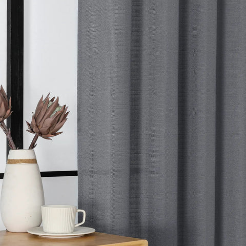 Dark Grey Curtains Two Panels 96 Inches Long Light Filtering Faux Linen Textured Window Curtains For Living Room Farmhouse Style