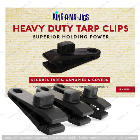 Heavy Duty Tarp Clips With Lock Grip Alligator Clamp For Tough Holding Power Multipurpose Tarp Tie Downs For Canvas Shade Cloth Tent Banner And Awnings 12 Pack shown in packaging with four clips displayed