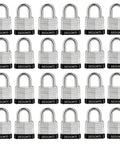 Heavy Duty Laminated Steel Padlock Set One And A Quarter Inch Wide Body, Pack Of 24 Locks with Hardened Shackle and Brass Cylinders