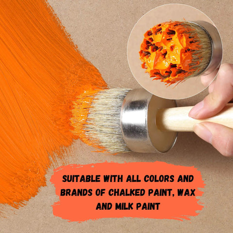 Chalk And Wax Paint Brush, 2 Inch Round Head For Furniture Projects, Natural Bristles For Smooth Application