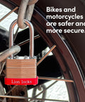 Keyed Alike Padlock Set 12 Pack With 24 Keys, One Key Opens All, 1.25 Inch Shackle, Hardened Steel Case, Brass Cylinder on bike wheel
