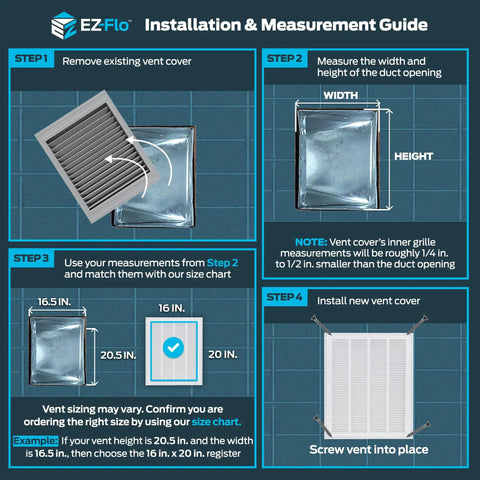 Installation guide for 16 x 20 Inch Return Air Vent Cover For Wall Or Ceiling With Hinged Panel Solid Steel Grille Built To Last.