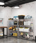 4 Tier Standing Adjustable Wire Shelving Unit With Fixed Feet For Rock Solid Stability And Wobble Free Storage in garage