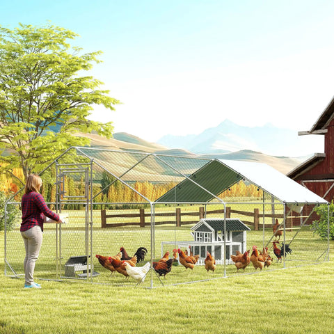 Spacious Outdoor Chicken Coop With Run For 1 To 2 Chickens, Weatherproof Hen House With Nesting Box And Removable Tray, elevated in farm
