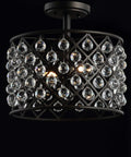 Oil Rubbed Bronze 2 Light Iron And Crystal Semi Flush Mount Ceiling Fixture For Bedroom Modern Glam With Clear Crystals UL Listed LED Bulbs Included Elevates Any Modern Bedroom Decor, featuring clear crystal lattice design and bronze finish.