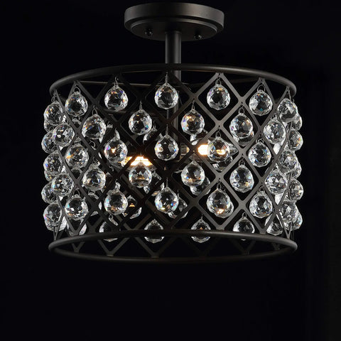 Oil Rubbed Bronze 2 Light Iron And Crystal Semi Flush Mount Ceiling Fixture For Bedroom Modern Glam With Clear Crystals UL Listed LED Bulbs Included Elevates Any Modern Bedroom Decor, featuring clear crystal lattice design and bronze finish.