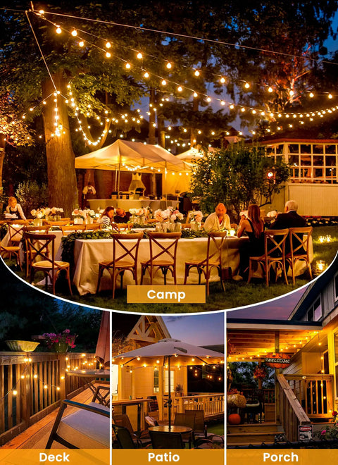 108 Feet Solar String Lights Outdoor With Remote And USB Port Dimmable Timable Three Modes Shatterproof Bulbs in backyard setup