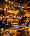 Connectable Dimmable Outdoor LED String Lights With G40 Globe Bulbs illuminating camp, deck, patio, and porch setups