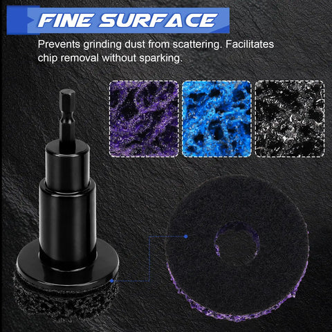 Wheel Hub Cleaning Kit With 15 Cleaning Pads, Holder And Adapter For Power Drill Or Half Inch Impact Wrenches, pad textures shown