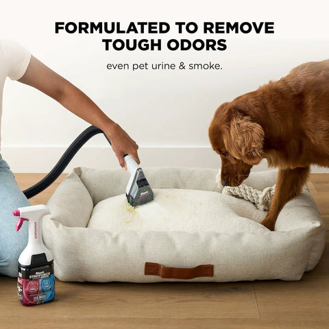Person using EveryMess Ultra Powerful Mess Busting 3 In 1 Wet Vacuum Dry Vacuum And Stain Eliminator With StainForce Technology Gray VX101 on pet bed