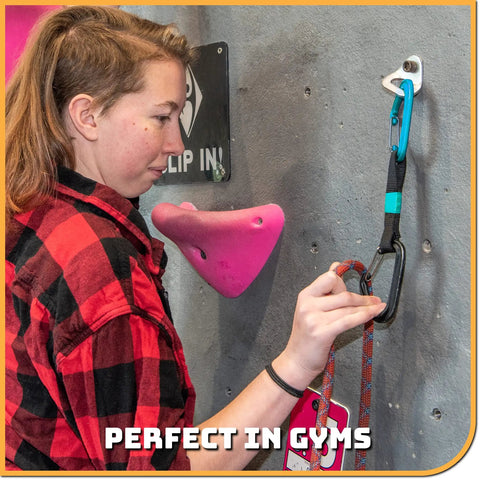 Heavy Duty 26kn Climbing Anchors Rated To 5845 Pounds Solid Steel Bolt Hangers Universal Fit For Home Gyms in use on a climbing wall.