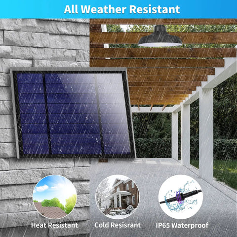Dimmable Solar Shed Light With Remote Control, IP65 Waterproof indoor outdoor hanging lantern in rain on patio
