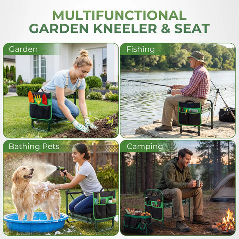 Foldable Garden Kneeler Seat Bench With Cross Body Tool Bag And Removable Pouch Heavy Duty Stool in various uses