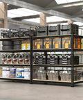 Garage Shelving Unit 40 Inch Wide 20 Inch Deep 59 Inch High 4 Tier Steel Storage Shelves Black with tools and bins