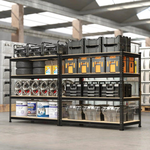Garage Shelving Unit 40 Inch Wide 20 Inch Deep 59 Inch High 4 Tier Steel Storage Shelves Black with tools and bins