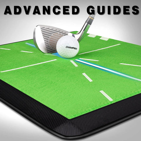 Heavy-Duty Golf Hitting Mat With Swing Path Feedback For Indoor And Outdoor Practice, Cushioned Top Layer close-up with club