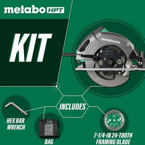 7 1 Quarter Inch Circular Saw Kit Pro Grade With 6000 RPM 15 Amp Motor, includes hex wrench, bag, 24-tooth blade