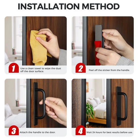Step-by-step installation guide for Self Adhesive Cabinet Handles 5.83 Inch Black Zinc Alloy Drawer Pulls, no drilling required