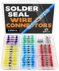 Solder Seal Wire Connectors Kit, 120-Piece Heat Shrink Butt Connectors for Electrical Wiring, case open with color-coded connectors