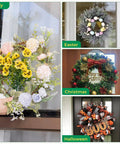 4 Pack Large Suction Cup Hooks For Doors And Windows No Tools No Fuss Wreath Hanger Upgraded 1.9 Inch Diameter Holds Up To 22 Lbs For Front Door Glass Shower Mirrors And Tile showcasing different holiday wreaths
