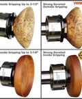 3-3/4 Inch 4-Jaw Self-Centering Wood Lathe Chuck With 2 Inch Round Jaw, 1x8TPI To 3/4x16TPI Adapter gripping wooden pieces
