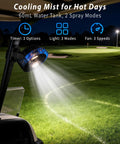 Magnetic Golf Cart Fan With Mist And Light 12000mAh Power Bank Rechargeable Portable Fan mounted on nighttime golf cart