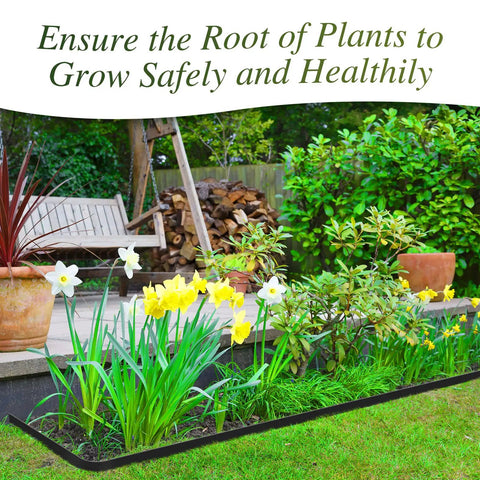 Garden with plants and flowers using No Dig Landscape Edging Kit With Three 50 Ft Rolls, 120 Spikes, And 12 Connectors For Lawn