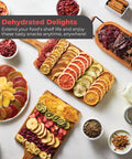 Pro Food Dehydrator With 600W Rear Fan For Even Drying 7 Stainless Steel Trays displaying assorted dehydrated fruits and herbs