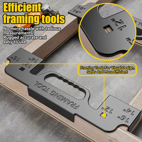 Heavy Duty 3 In 1 Multi Angle Framer With 16 Inch On Center Layout Gauge forged from solid cast aluminum on wood.