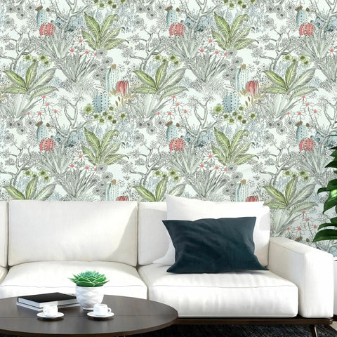 Living room with Boho Floral Peel And Stick Wallpaper Self Adhesive Contact Paper Waterproof For Bathrooms And Cabinets