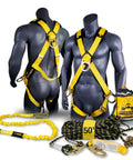 Monsoon Full Body Safety Harness Kit With 4 D Rings ANSI Tested OSHA Compliant Fall Protection Includes 50 Foot Lifeline and Lanyard