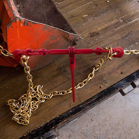 Heavy Duty 3/8 to 1/2 Inch Grade 70 Transport Chain Set With Binders and 10 Ft Chains, 6600 LBS Safe Working Load in use