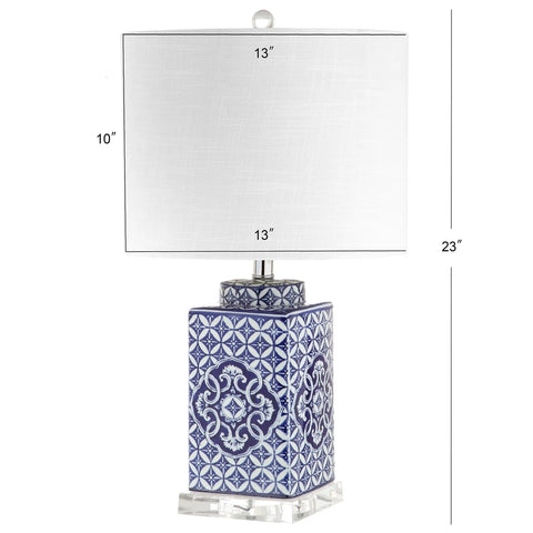 Blue And White Chinoiserie Ceramic Table Lamp With White Linen Drum Shade, Classic Hand Painted Beside Lamp, 23 Inches Tall