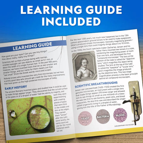 Learning guide included with Dual LED Kids Microscope Set With 50 Plus Piece Science Kit, Educational STEM Toy, Amazon Exclusive