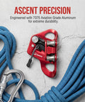 Pro Chest Ascender For Rock Climbing And Rescue With 7075 Aluminum Rope Ascender Dual Carabiner Slots; red ascender on rope