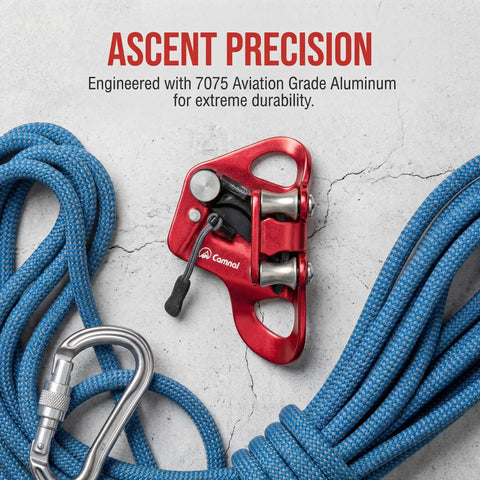 Pro Chest Ascender For Rock Climbing And Rescue With 7075 Aluminum Rope Ascender Dual Carabiner Slots; red ascender on rope