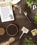 All In One Bonsai Growing Kit For Beginners With Seeds Norway Spruce Royal Poinciana Blue Jacaranda And Rocky Mountain Pine Burlap Pots And Easy Care Guide - Great Easter Gift For Women And Men Who Dig Plants A Fun DIY Hobby Kit For Adults with clippers and soil discs on a table.