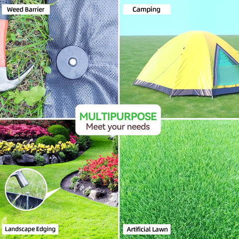 Heavy-Duty Galvanized Landscape Stakes With Gasket Caps, 6.3 Inch Garden Spikes For Securing Weed Barriers Artificial Lawn Patio Rugs And More, 50 Pack Durable Steel Garden Fixers used for multipurpose applications like weed barriers and artificial lawns.