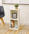 Eco Two Shelf Narrow Bookcase In White No Tools Needed Tool Free Assembly with books and plant in home setting