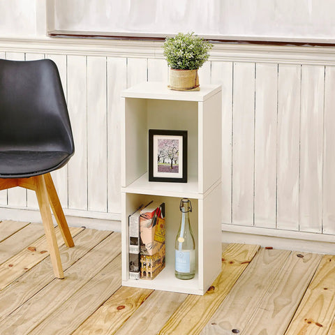 Eco Two Shelf Narrow Bookcase In White No Tools Needed Tool Free Assembly with books and plant in home setting