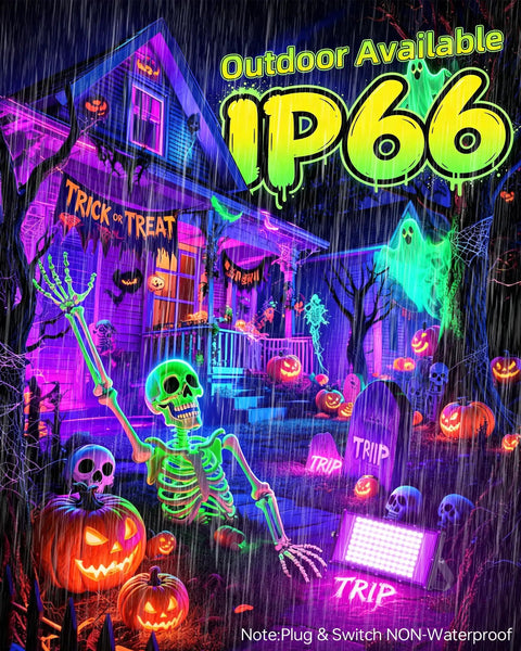 2 Pack 100 Watt Black Light Floodlight IP66 Waterproof Dope Fluorescent Glowing UV Lamp For Halloween Bash And Outdoor Glow Party Yall Need This Hecka Bright Setup For Total Vibes
