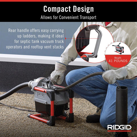 Sectional Sewer Machine With A61 Auger Tool Kit And A62 Drain Cable Kit For Heavy Duty Drain Cleaning Ultra Portable Compact Footprint Ideal Go To Gear For Rooftops Septic Trucks And Pro Contractors, compact sewer machine with rear handle