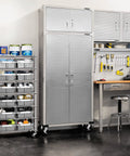 Heavy Duty NSF Bin Rack With Seven Tier Steel Wire Shelving And Twelve Removable Gray Bins for organized storage in workspace