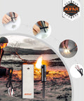 Man using AF-374 Two Pack Magnesium Fire Starter With Waterproof Fire Steel Pouch for camping near lake.