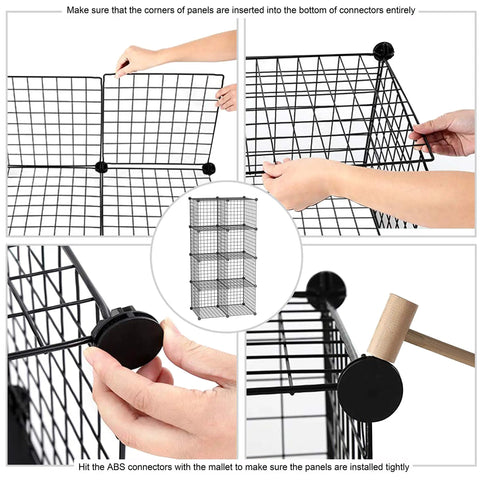 Assembly process of 8 Cube Wire Grid Storage Organizer Dope Modular Shelving System For Living Room And Home Office Durable Metal Grids DIY