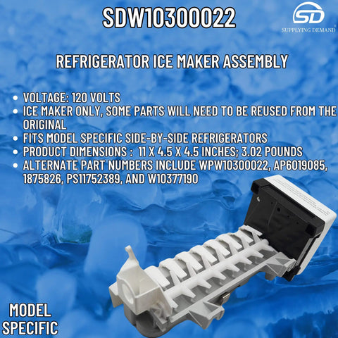 Ice Maker Assembly Replacement For Specific Refrigerator Models W10300022 And W10122556 Fits Only These Models Not Universal
