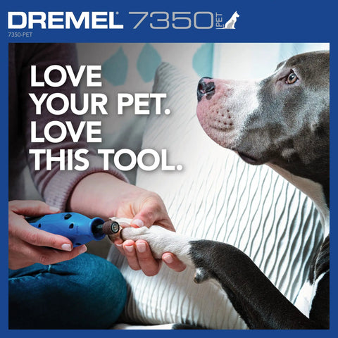 Low Key Quiet Pet Nail Grinder For Dogs And Cats Easy Peasy Paw Trimmer being used on a dog's paw for safe home grooming.