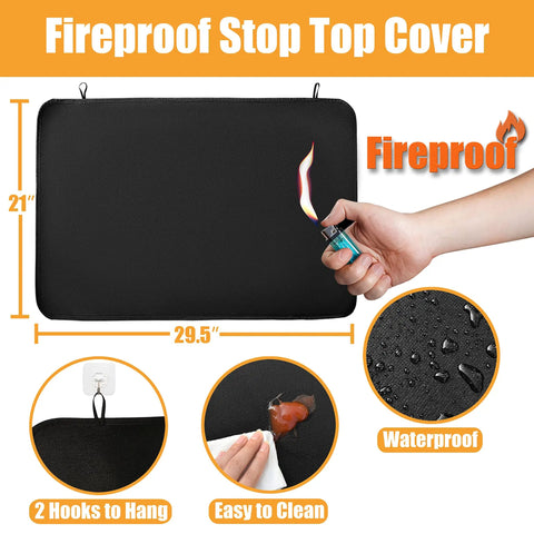 Heat Resistant Glass Stovetop Cover For Electric Stoves 21 By 29 Point 5 Inches Fireproof Waterproof Shield, black cover with fire test